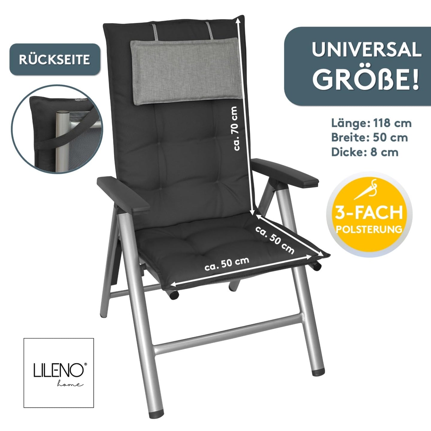 Hochlehnerauflage 1er Set MARBELLA - Gartenstuhl Auflage, bequeme Sitzauflage für Gartenmöbel, Stuhlkissen