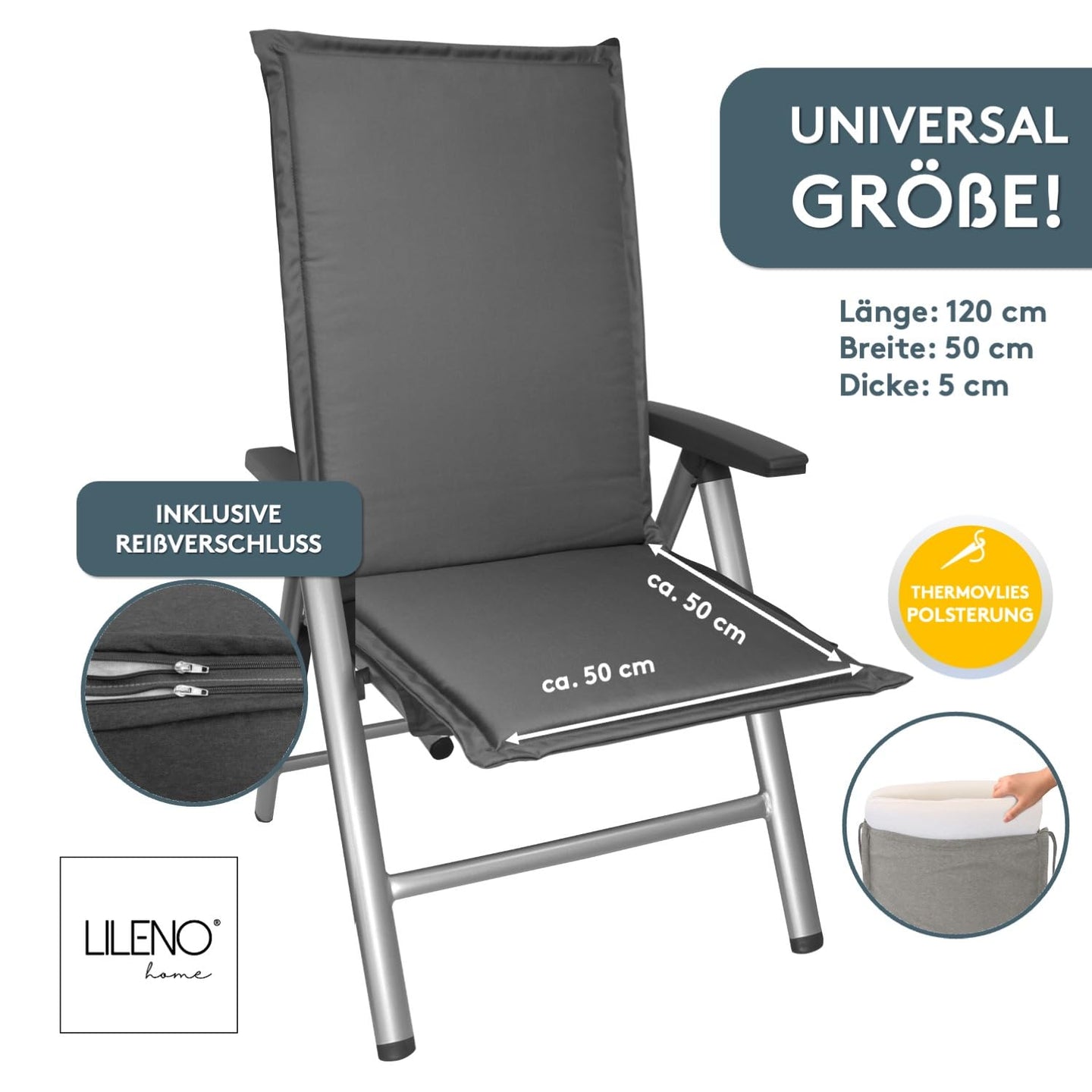 Hochlehnerauflage MIAMI - Gartenstuhl Auflage, bequeme Sitzauflage für Gartenmöbel, Stuhlkissen