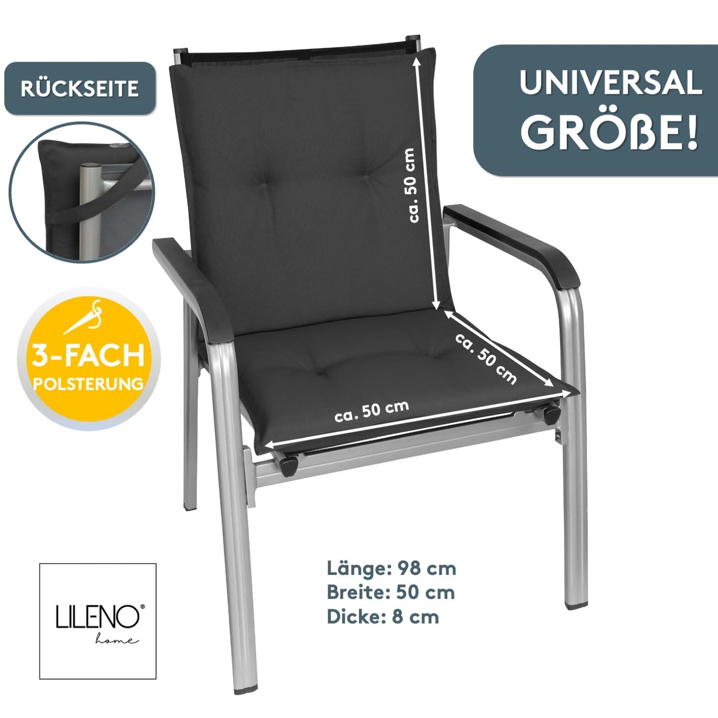 Niedriglehnerauflage 2er Set MARBELLA - Gartenstuhl Auflage, bequeme Sitzauflage für Gartenmöbel, Stuhlkissen