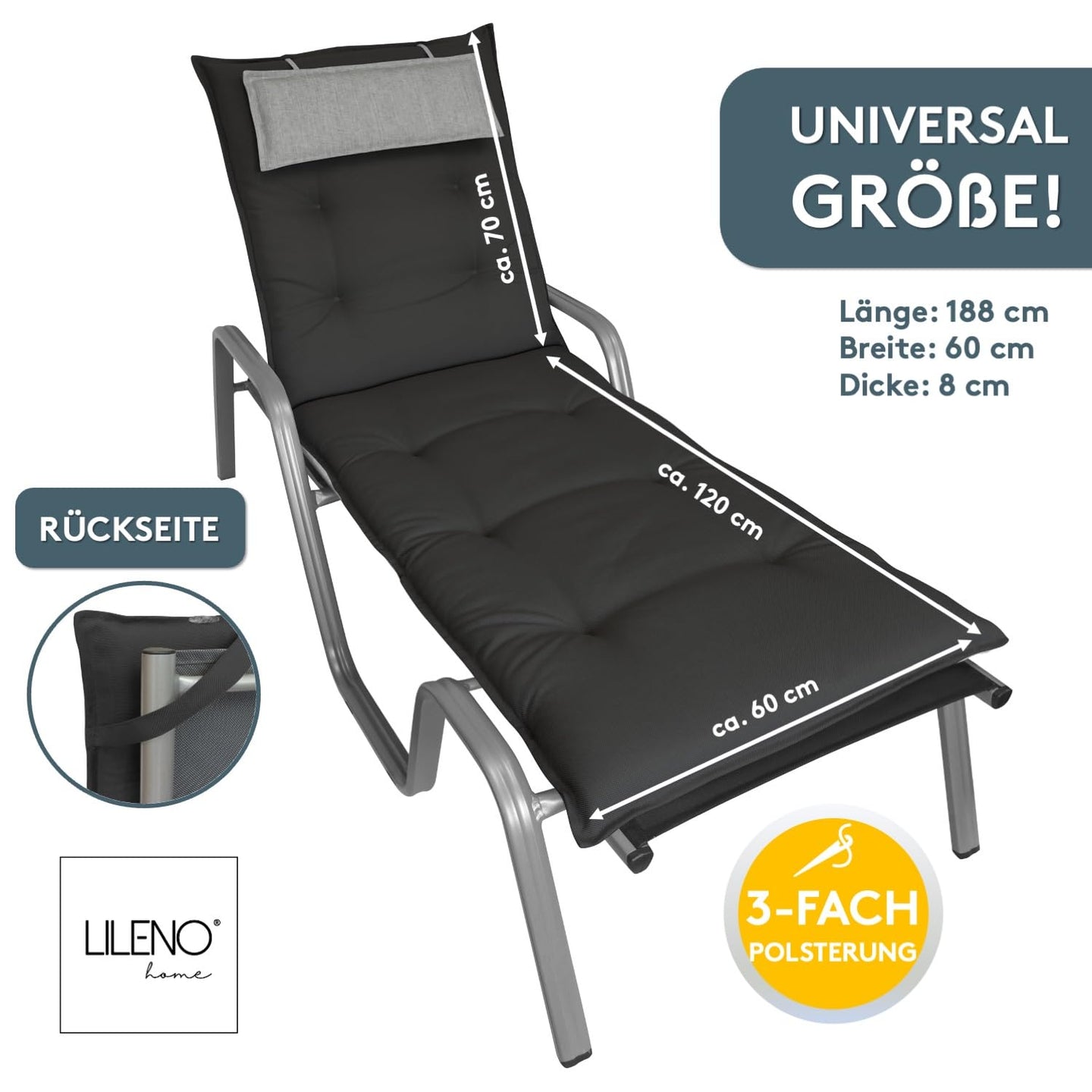 Liegenauflage MARBELLA perfekt für Strandliegen, Sonnenliege Auflage, Gartenliege Auflage