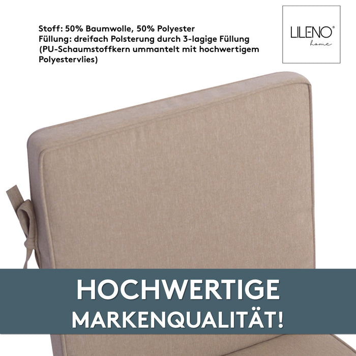 Niedriglehnerauflage 2er Set DUBAI - Gartenstuhl Auflage, bequeme Sitzauflage für Gartenmöbel, Stuhlkissen