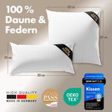 3-Kammer-Kopfkissen - Daunenkissen 40x80 & Daunenkissen 80x80 - langlebiges Baumwollkissen