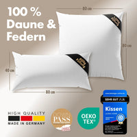 3-Kammer-Kopfkissen - Daunenkissen 40x80 & Daunenkissen 80x80 - langlebiges Baumwollkissen