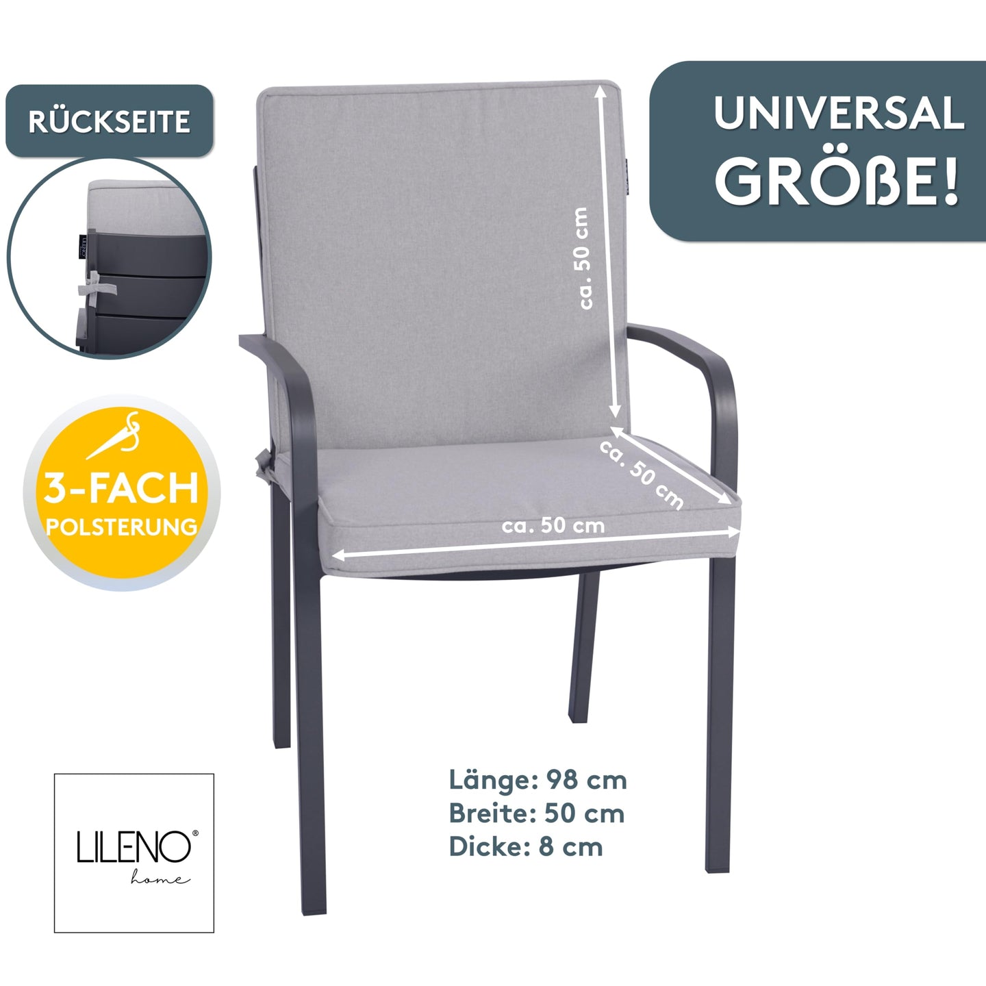 Niedriglehnerauflage 2er Set DUBAI - Gartenstuhl Auflage, bequeme Sitzauflage für Gartenmöbel, Stuhlkissen