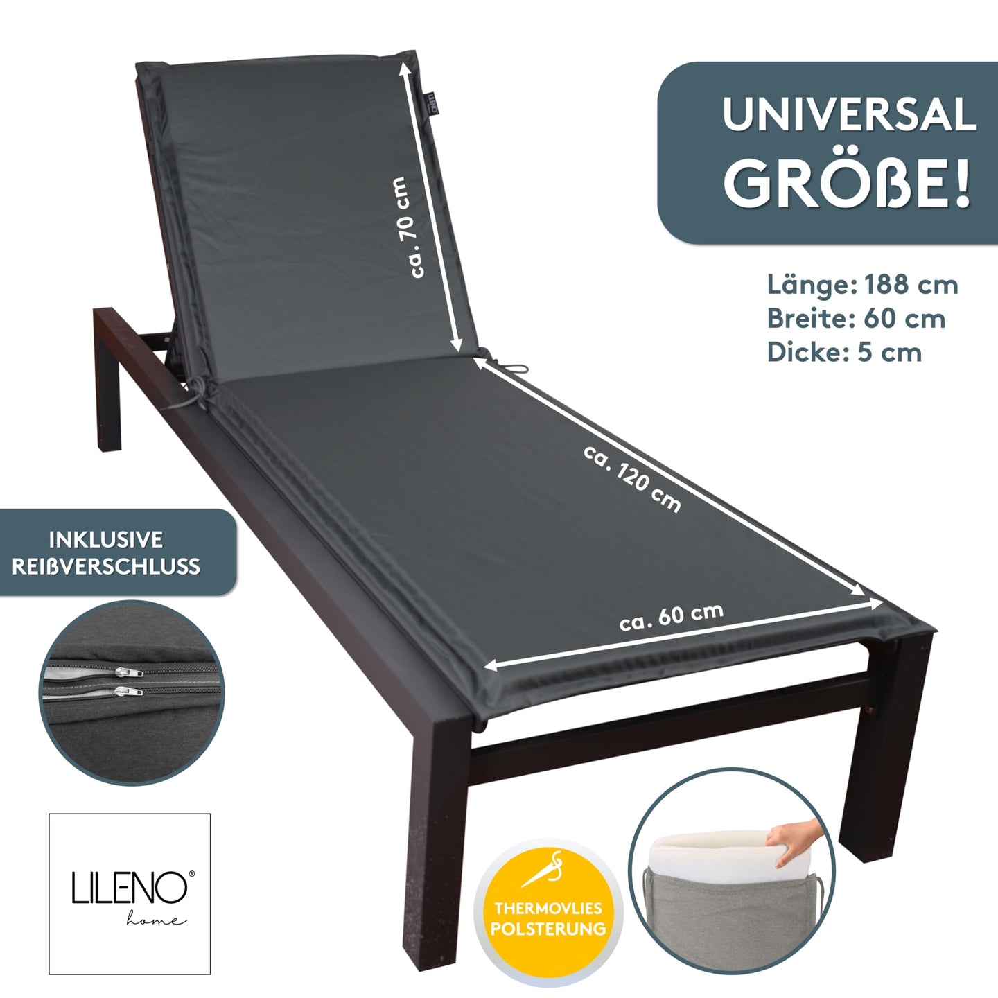 Liegenauflage MIAMI perfekt für Strandliege, Sonnenliege Auflage, Gartenliege Auflage