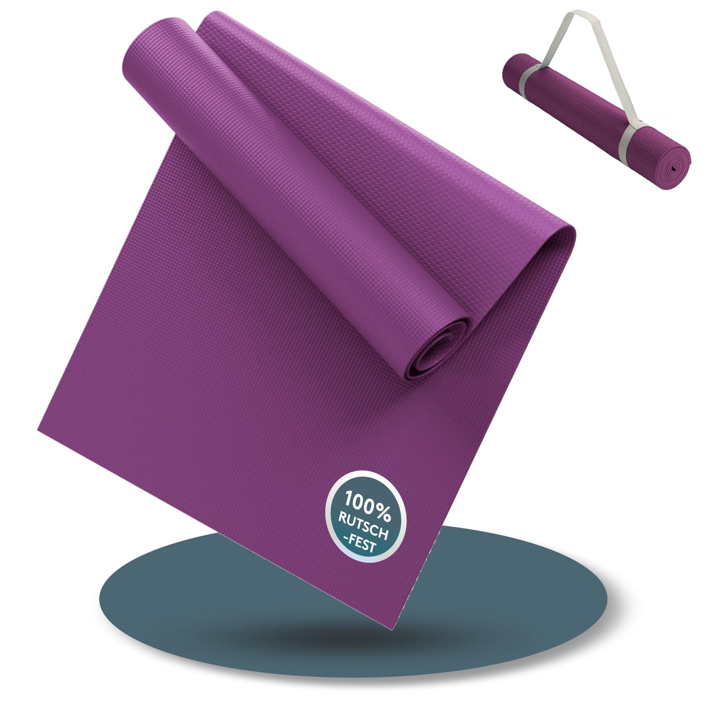 Yogamatte Gymnastikmatte 180x60 cm inkl. Tragegurt, rutschfeste Fitnessmatte