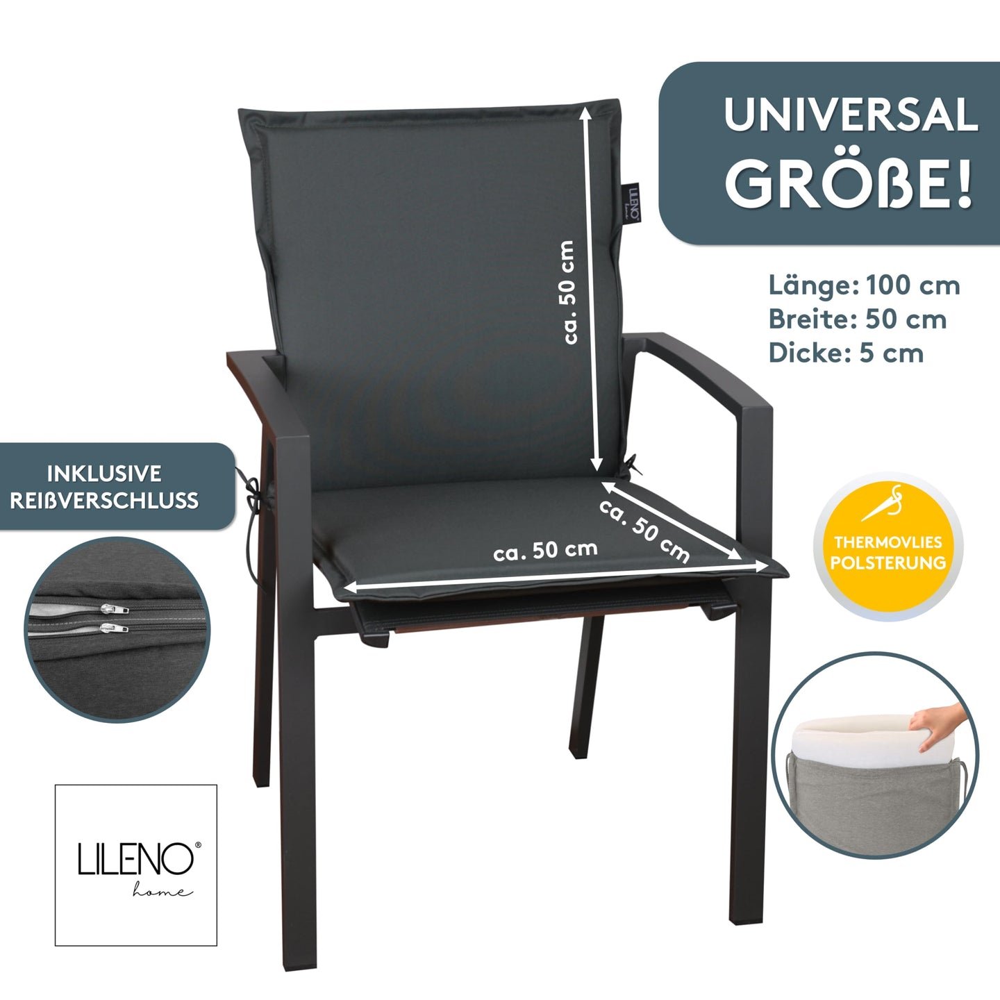 Niedriglehnerauflage MIAMI - Gartenstuhl Auflage, bequeme Sitzauflage für Gartenmöbel, Stuhlkissen