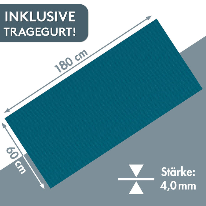 Yogamatte Gymnastikmatte 180x60 cm inkl. Tragegurt, rutschfeste Fitnessmatte