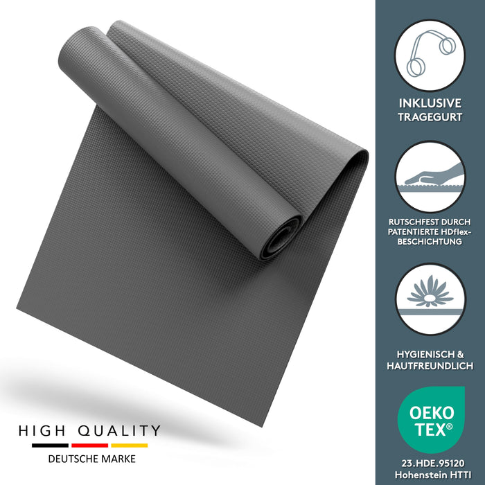 Yogamatte Gymnastikmatte 180x60 cm inkl. Tragegurt, rutschfeste Fitnessmatte