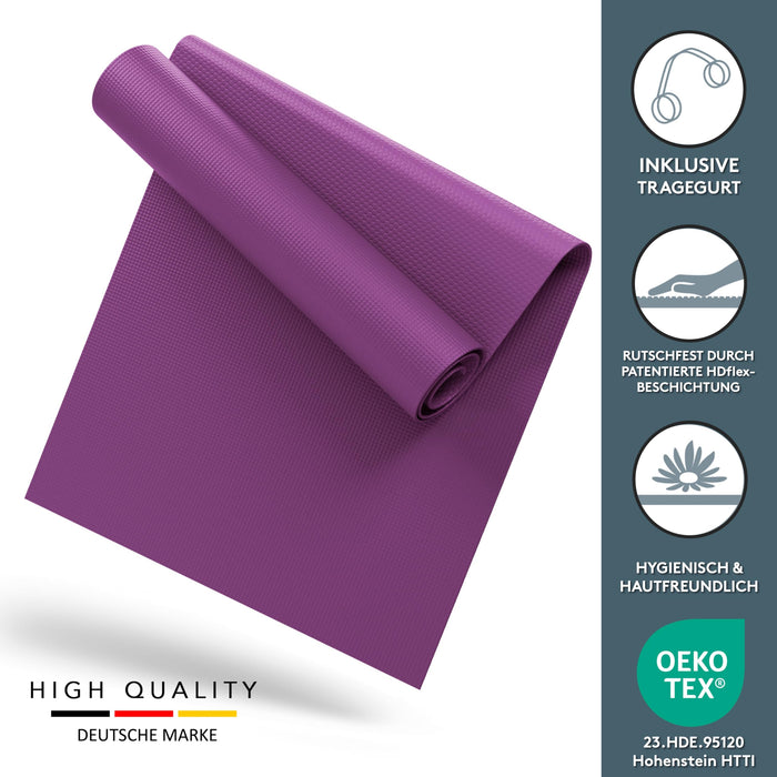 Yogamatte Gymnastikmatte 180x60 cm inkl. Tragegurt, rutschfeste Fitnessmatte
