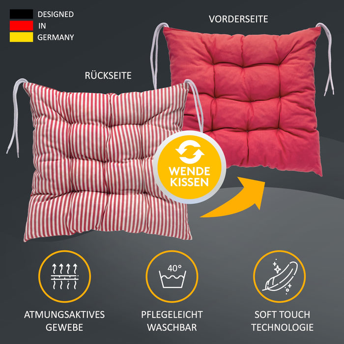 Stuhlkissen LINDA STREIFEN 4er Set - Sitzkissen für Gartenstuhl, Küchenstuhl oder Esszimmerstuhl