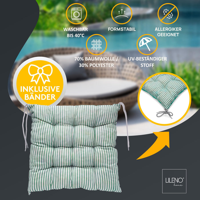 Stuhlkissen LINDA STREIFEN 1er Set - Sitzkissen für Gartenstuhl, Küchenstuhl oder Esszimmerstuhl