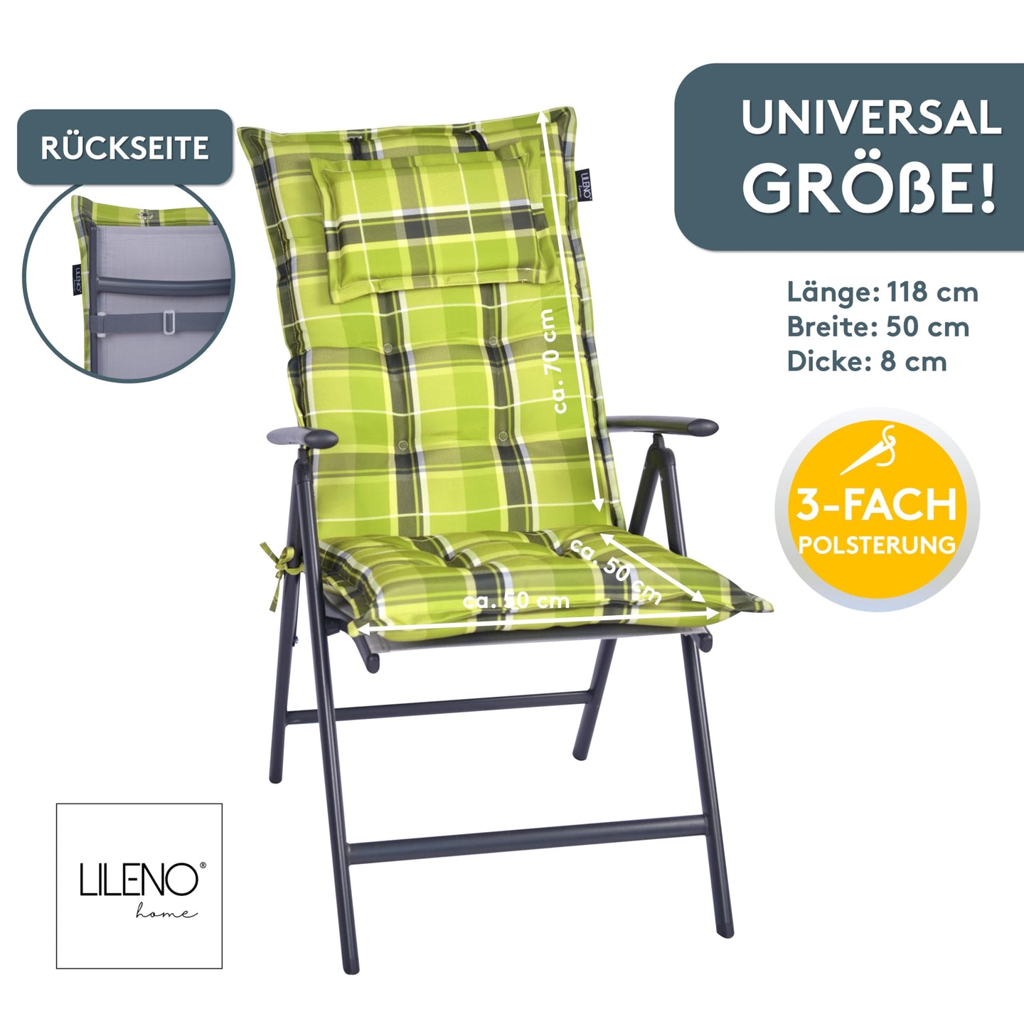 Hochlehnerauflage 2er Set MARBELLA - Gartenstuhl Auflage, bequeme Sitzauflage für Gartenmöbel, Stuhlkissen