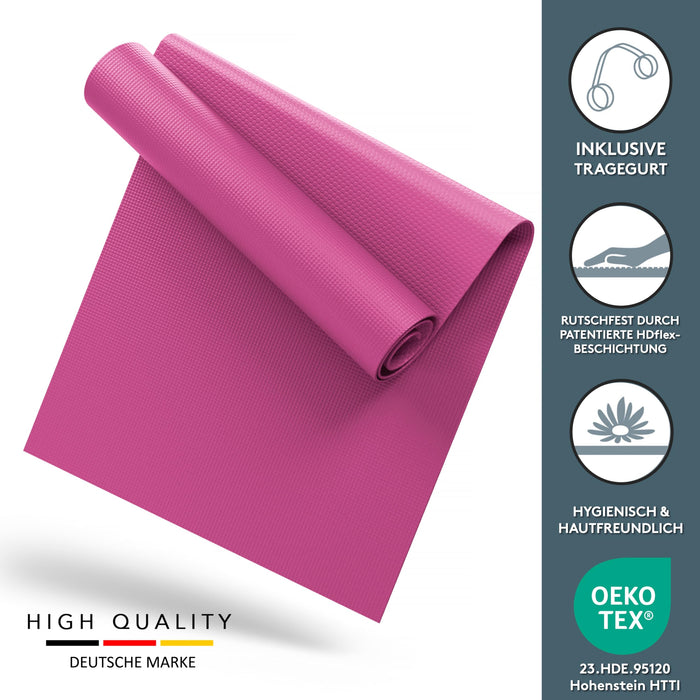 Yogamatte Gymnastikmatte 180x60 cm inkl. Tragegurt, rutschfeste Fitnessmatte