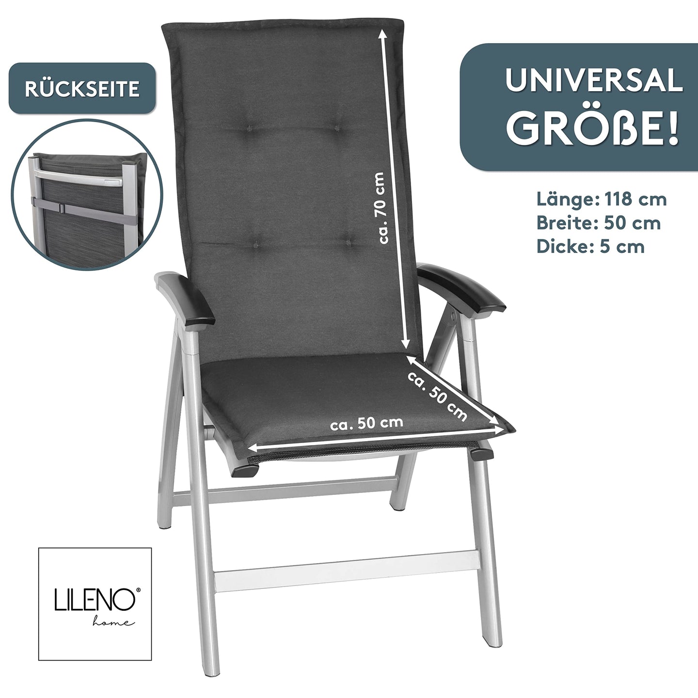 Hochlehnerauflage Gartenstuhl Auflage 2er Set FLORENCE, bequeme Sitzauflage für Gartenmöbel, Stuhlkissen