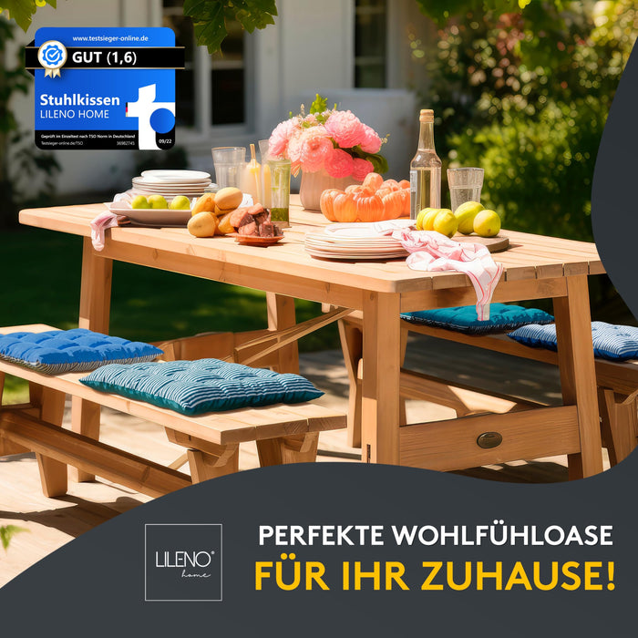 Stuhlkissen LINDA STREIFEN 6er Set - Sitzkissen für Gartenstuhl, Küchenstuhl oder Esszimmerstuhl
