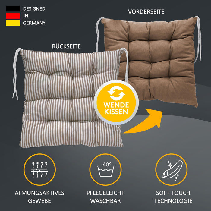 Stuhlkissen LINDA STREIFEN 6er Set - Sitzkissen für Gartenstuhl, Küchenstuhl oder Esszimmerstuhl