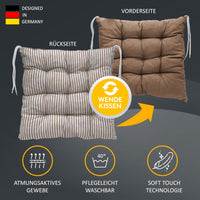 Stuhlkissen LINDA STREIFEN 4er Set - Sitzkissen für Gartenstuhl, Küchenstuhl oder Esszimmerstuhl