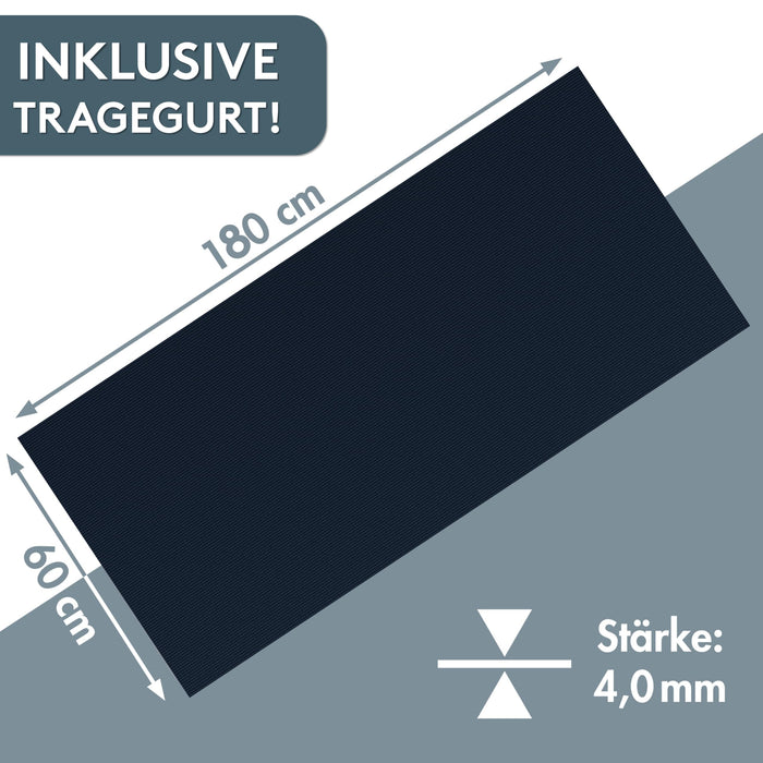 Yogamatte Gymnastikmatte 180x60 cm inkl. Tragegurt, rutschfeste Fitnessmatte