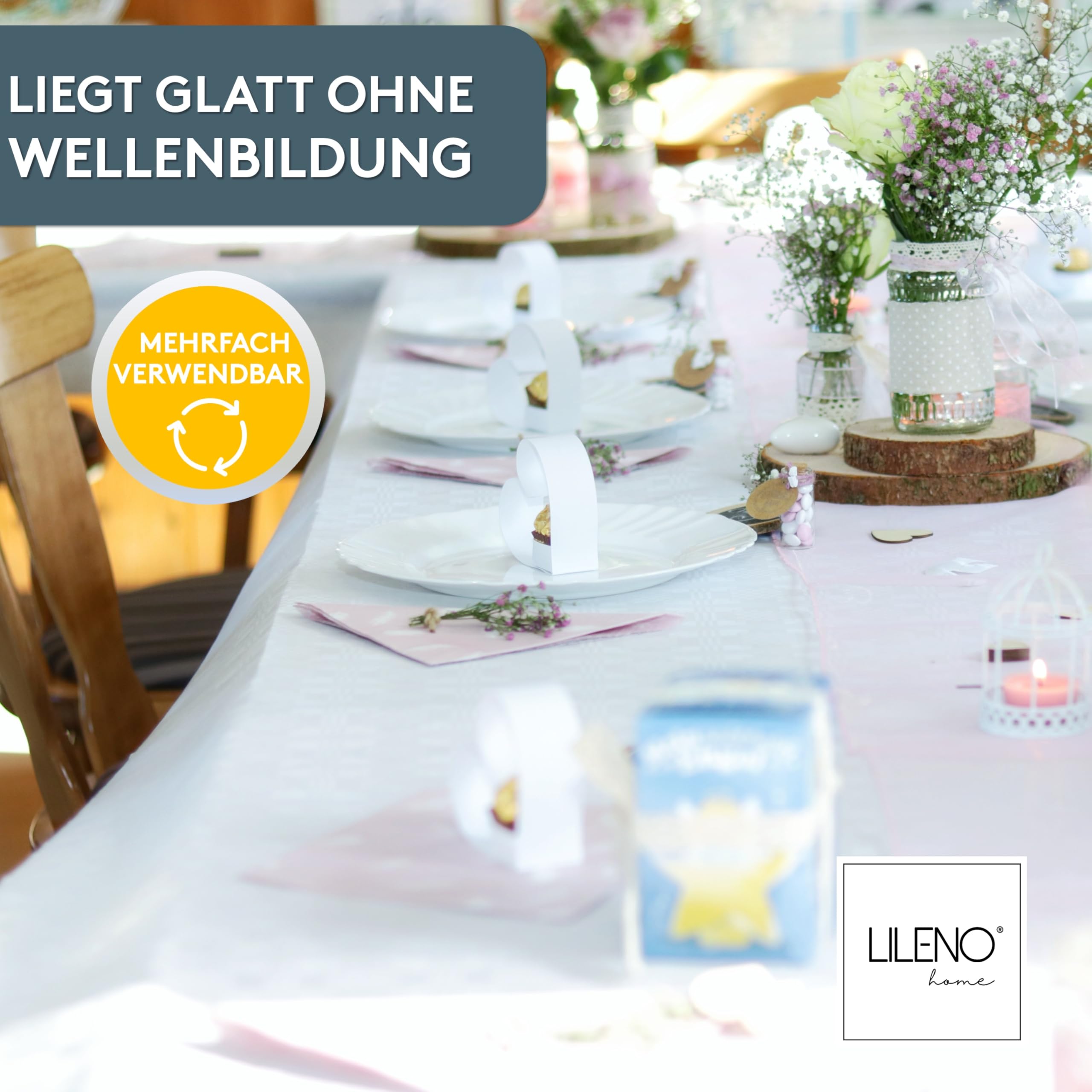 CLIO & CLOVER Tischdecke Aus 100 % Leinen, 150x250 Cm, Weiß Mit Hohlsaum – Für 6-8 Personen, Elegantes Dinner-Design
