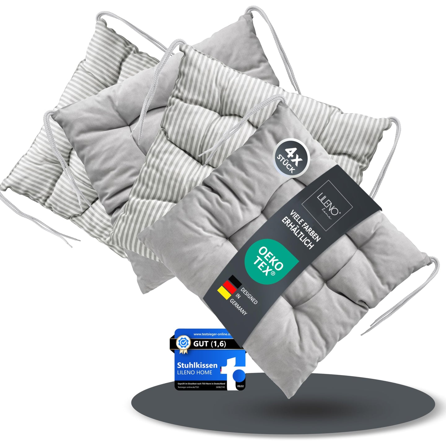 Stuhlkissen LINDA STREIFEN 4er Set - Sitzkissen für Gartenstuhl, Küchenstuhl oder Esszimmerstuhl