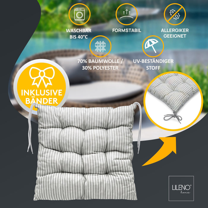 Stuhlkissen LINDA STREIFEN 4er Set - Sitzkissen für Gartenstuhl, Küchenstuhl oder Esszimmerstuhl