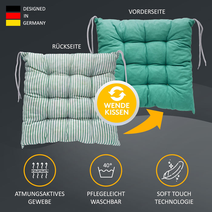 Stuhlkissen LINDA STREIFEN 4er Set - Sitzkissen für Gartenstuhl, Küchenstuhl oder Esszimmerstuhl