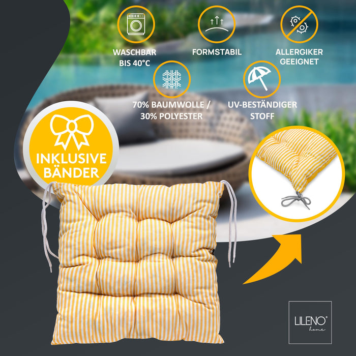 Stuhlkissen LINDA STREIFEN 4er Set - Sitzkissen für Gartenstuhl, Küchenstuhl oder Esszimmerstuhl
