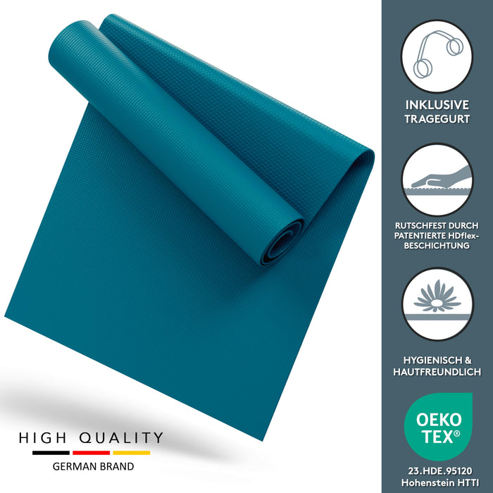 Yogamatte Gymnastikmatte 180x60 cm inkl. Tragegurt, rutschfeste Fitnessmatte