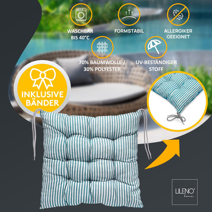 Stuhlkissen LINDA STREIFEN 6er Set - Sitzkissen für Gartenstuhl, Küchenstuhl oder Esszimmerstuhl