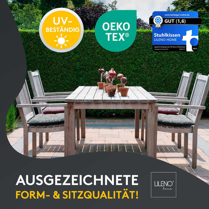 Stuhlkissen LINDA STREIFEN 6er Set - Sitzkissen für Gartenstuhl, Küchenstuhl oder Esszimmerstuhl