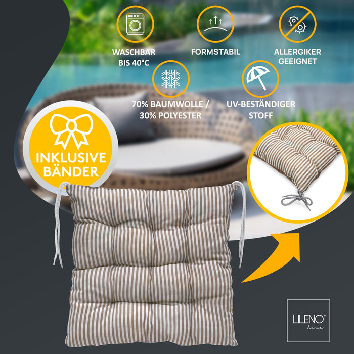 Stuhlkissen LINDA STREIFEN 1er Set - Sitzkissen für Gartenstuhl, Küchenstuhl oder Esszimmerstuhl