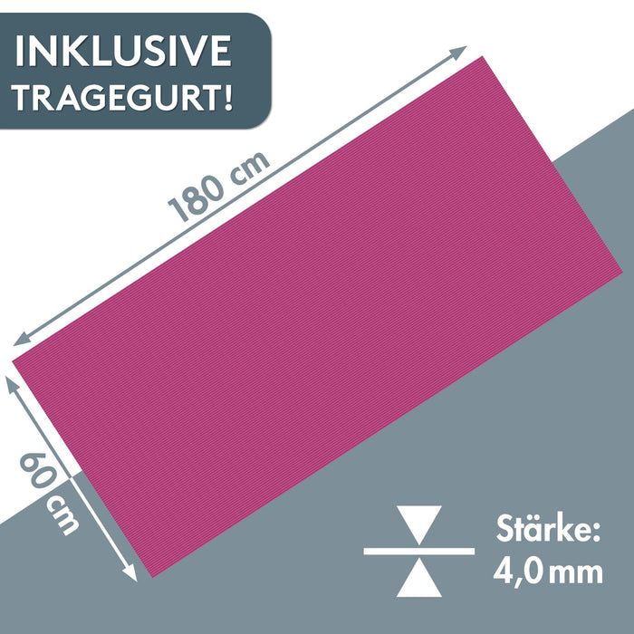 Yogamatte Gymnastikmatte 180x60 cm inkl. Tragegurt, rutschfeste Fitnessmatte