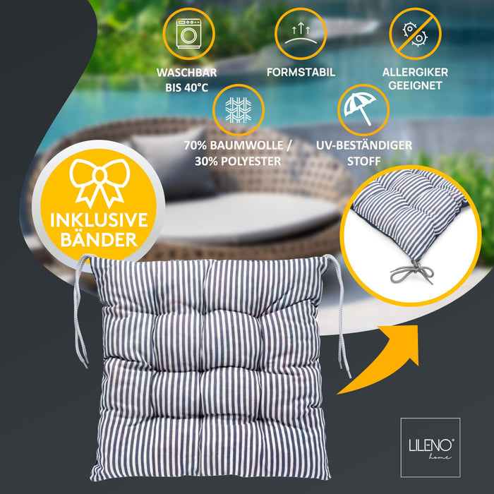 Stuhlkissen LINDA STREIFEN 4er Set - Sitzkissen für Gartenstuhl, Küchenstuhl oder Esszimmerstuhl