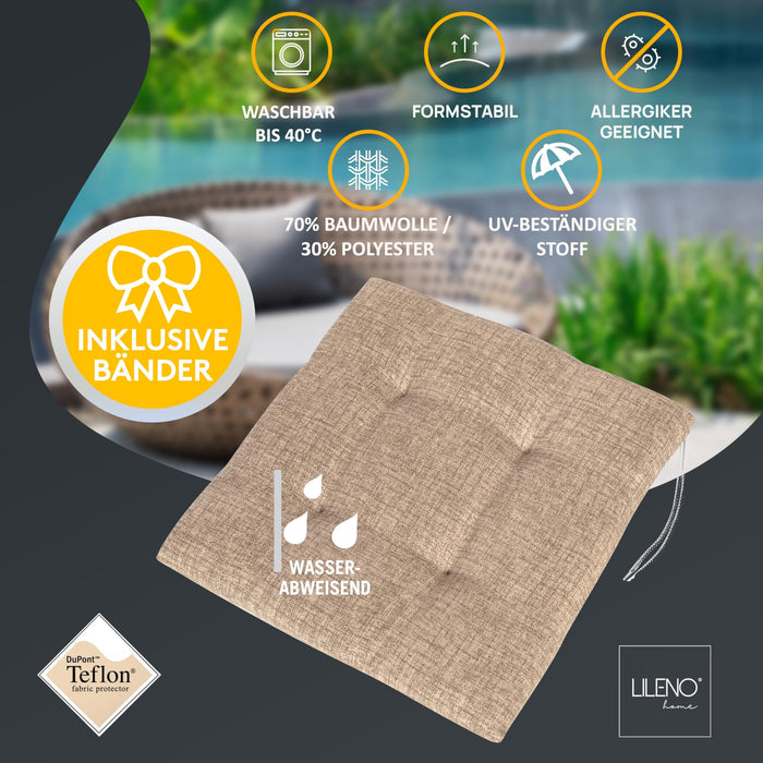 Stuhlkissen 2er Set LAURA TINO - Sitzkissen für Gartenstuhl, Küchenstuhl oder Esszimmerstuhl