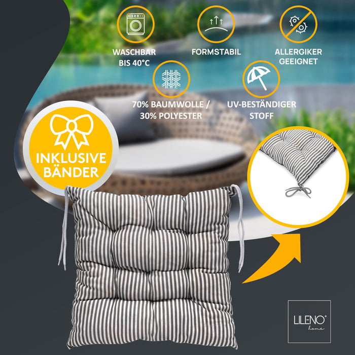 Stuhlkissen LINDA STREIFEN 4er Set - Sitzkissen für Gartenstuhl, Küchenstuhl oder Esszimmerstuhl