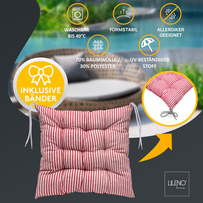 Stuhlkissen LINDA STREIFEN 1er Set - Sitzkissen für Gartenstuhl, Küchenstuhl oder Esszimmerstuhl