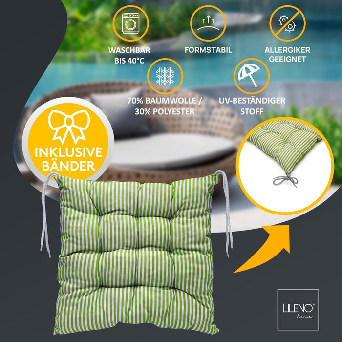 Stuhlkissen LINDA STREIFEN 6er Set - Sitzkissen für Gartenstuhl, Küchenstuhl oder Esszimmerstuhl