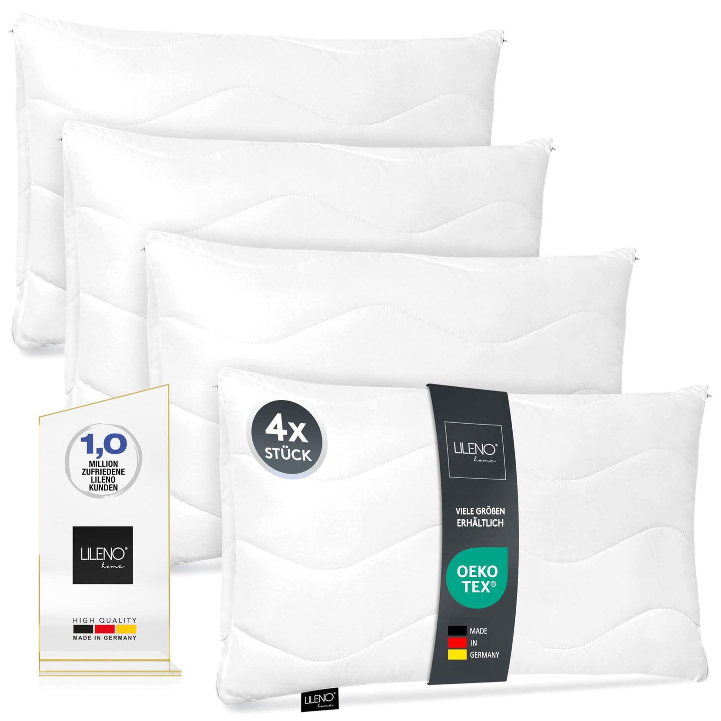 Kopfkissen 4er Set- gestepptes Kissen in verschiedenen Größen - Made in Germany