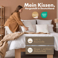 3-Kammer-Kopfkissen 2er Set - Daunenkissen 40x80 & Daunenkissen 80x80 - langlebiges Baumwollkissen