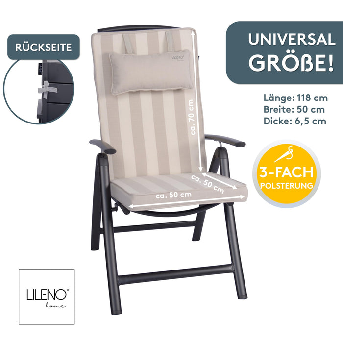 Hochlehnerauflage mit Kopfkissen 2er Set DUBAI - Gartenstuhl Auflage, bequeme Sitzauflage für Gartenmöbel, Stuhlkissen