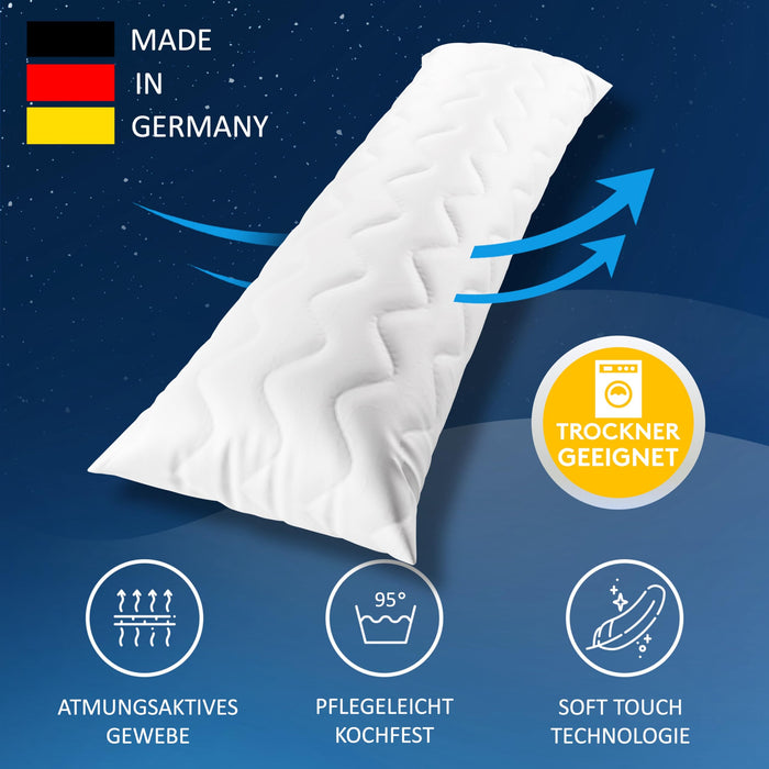 Seitenschläferkissen 40x145 cm 1er Set (1100 g Füllung) - Stillkissen + herausnehmbares Innenkissen