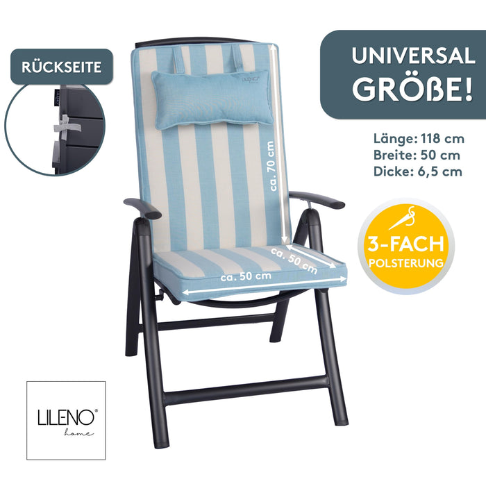 Hochlehnerauflage mit Kopfkissen 2er Set DUBAI - Gartenstuhl Auflage, bequeme Sitzauflage für Gartenmöbel, Stuhlkissen