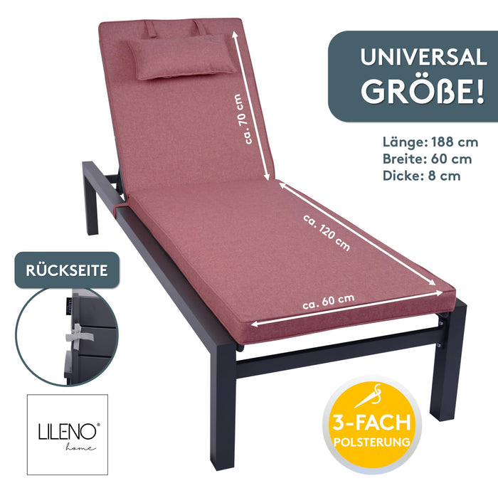 Liegenauflage mit Kopfkissen MARBELLA perfekt für Strandliegen, Sonnenliege Auflage, Gartenliege Auflage