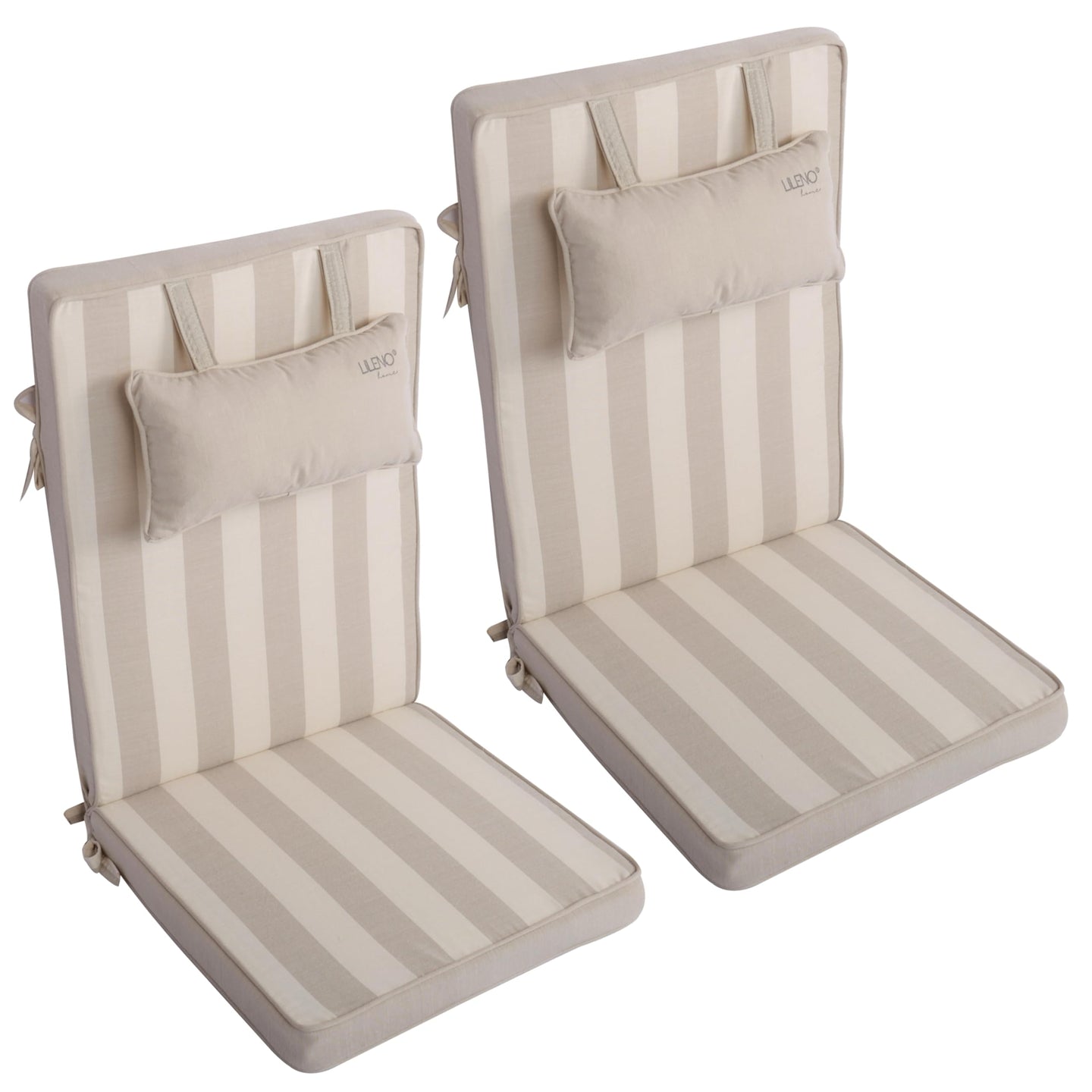 Hochlehnerauflage mit Kopfkissen 2er Set DUBAI - Gartenstuhl Auflage, bequeme Sitzauflage für Gartenmöbel, Stuhlkissen