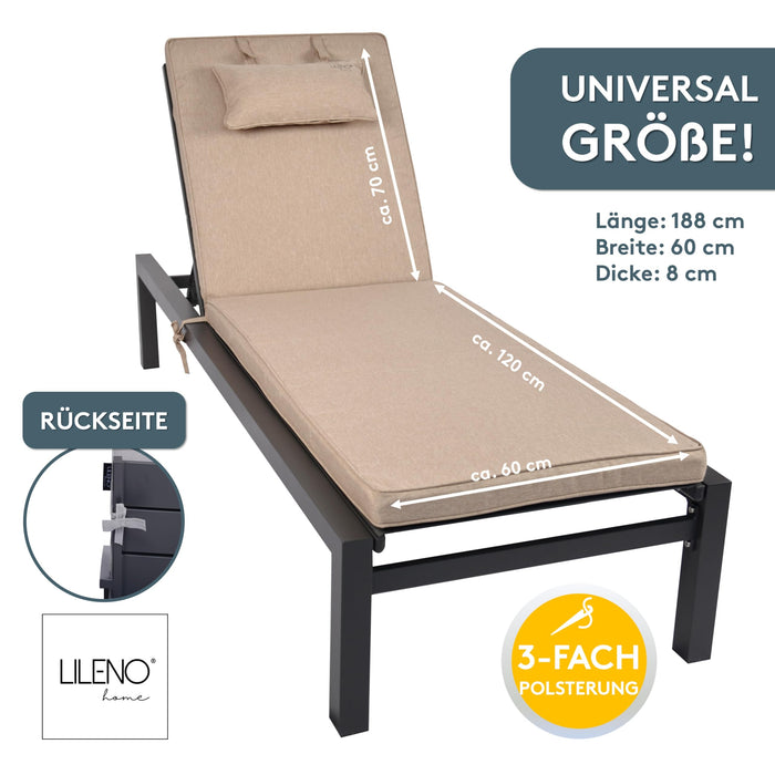 Liegenauflage mit Kopfkissen MARBELLA perfekt für Strandliegen, Sonnenliege Auflage, Gartenliege Auflage