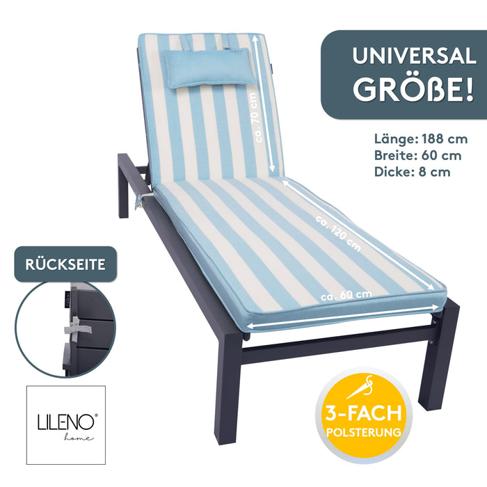 Liegenauflage mit Kopfkissen MARBELLA perfekt für Strandliegen, Sonnenliege Auflage, Gartenliege Auflage
