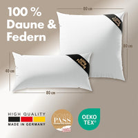 3-Kammer-Kopfkissen 2er Set - Daunenkissen 40x80 & Daunenkissen 80x80 - langlebiges Baumwollkissen
