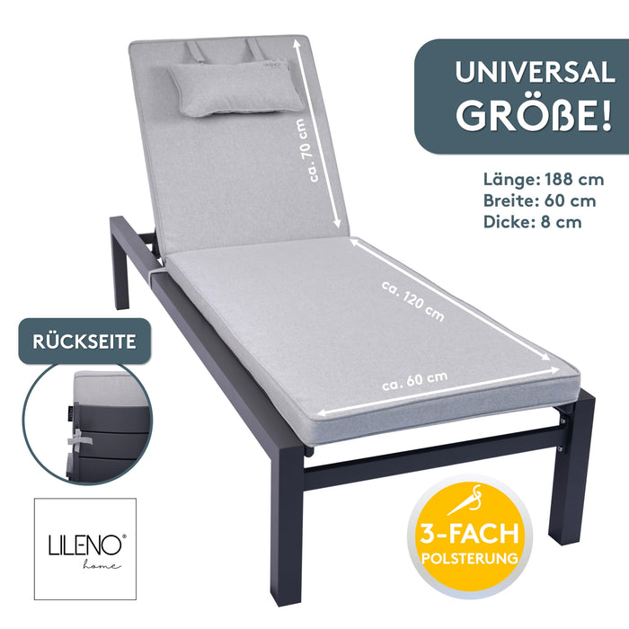 Liegenauflage mit Kopfkissen MARBELLA perfekt für Strandliegen, Sonnenliege Auflage, Gartenliege Auflage
