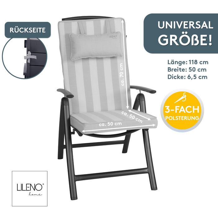 Hochlehnerauflage mit Kopfkissen 2er Set DUBAI - Gartenstuhl Auflage, bequeme Sitzauflage für Gartenmöbel, Stuhlkissen